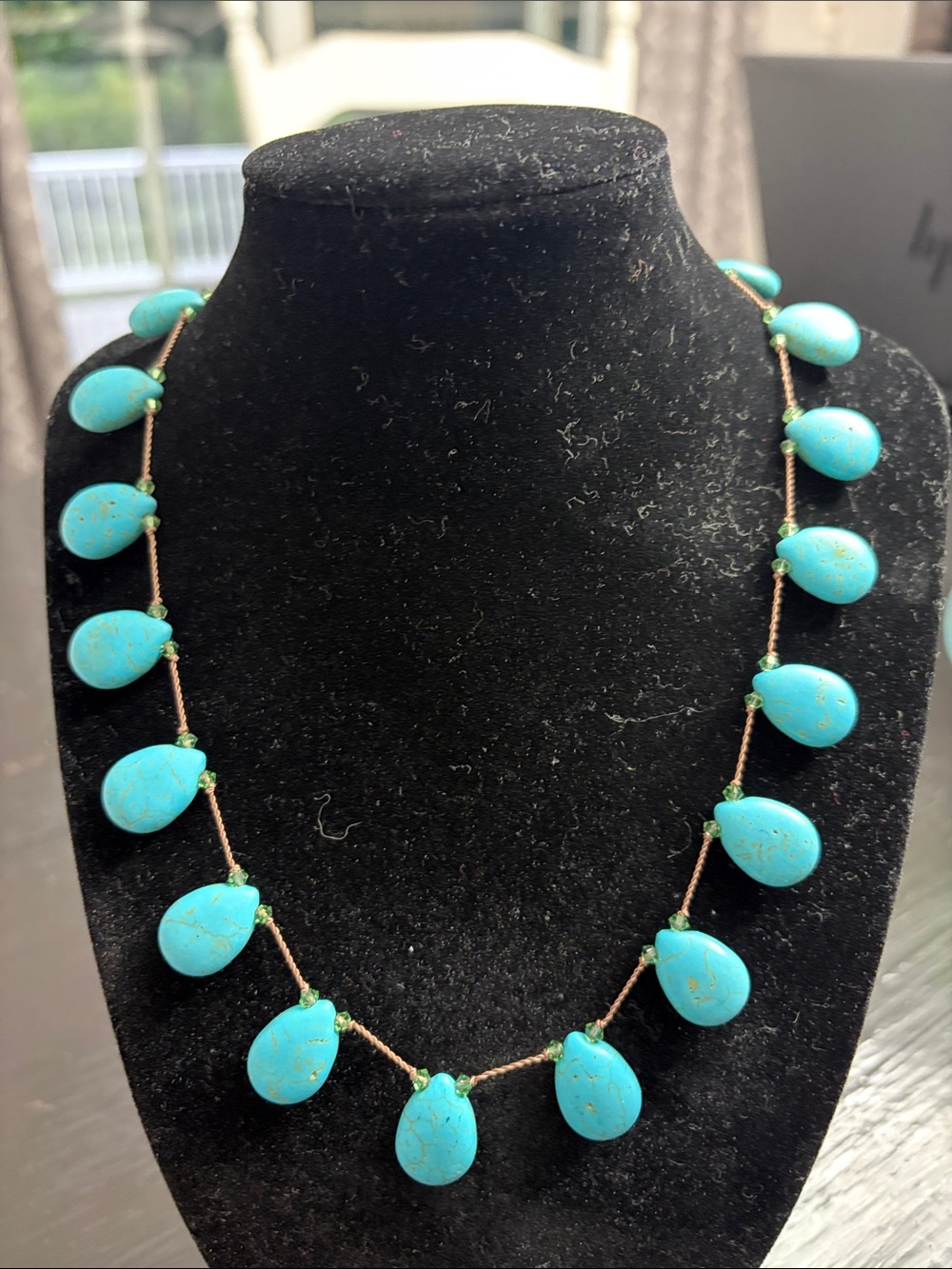 Natural Turquoise Teardrop Necklace - Blue Turquoise Bead Necklace